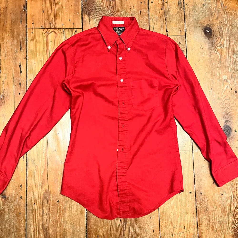 Sears Men's Vintage Vibrant Perma Prest Red Casual Button-Down Shirt